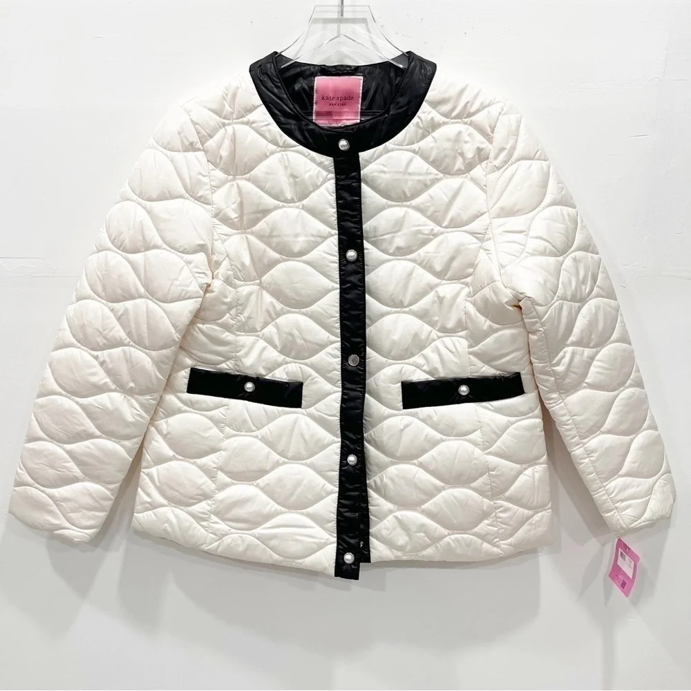 Kate Spade Horizontal Onion Quilted Crew Neck Long Sleeve Puffer Jacket Large